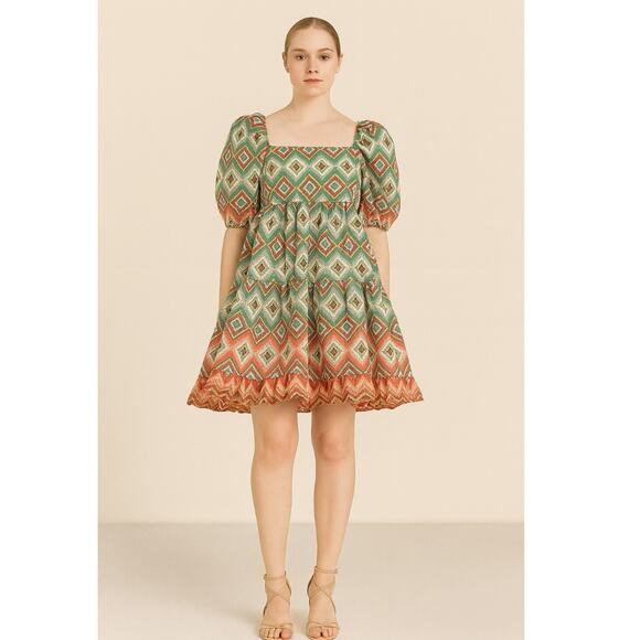 Autumn Adeigbo Oona Mini Dress 2 Green Orange NWT - Picture 1 of 14